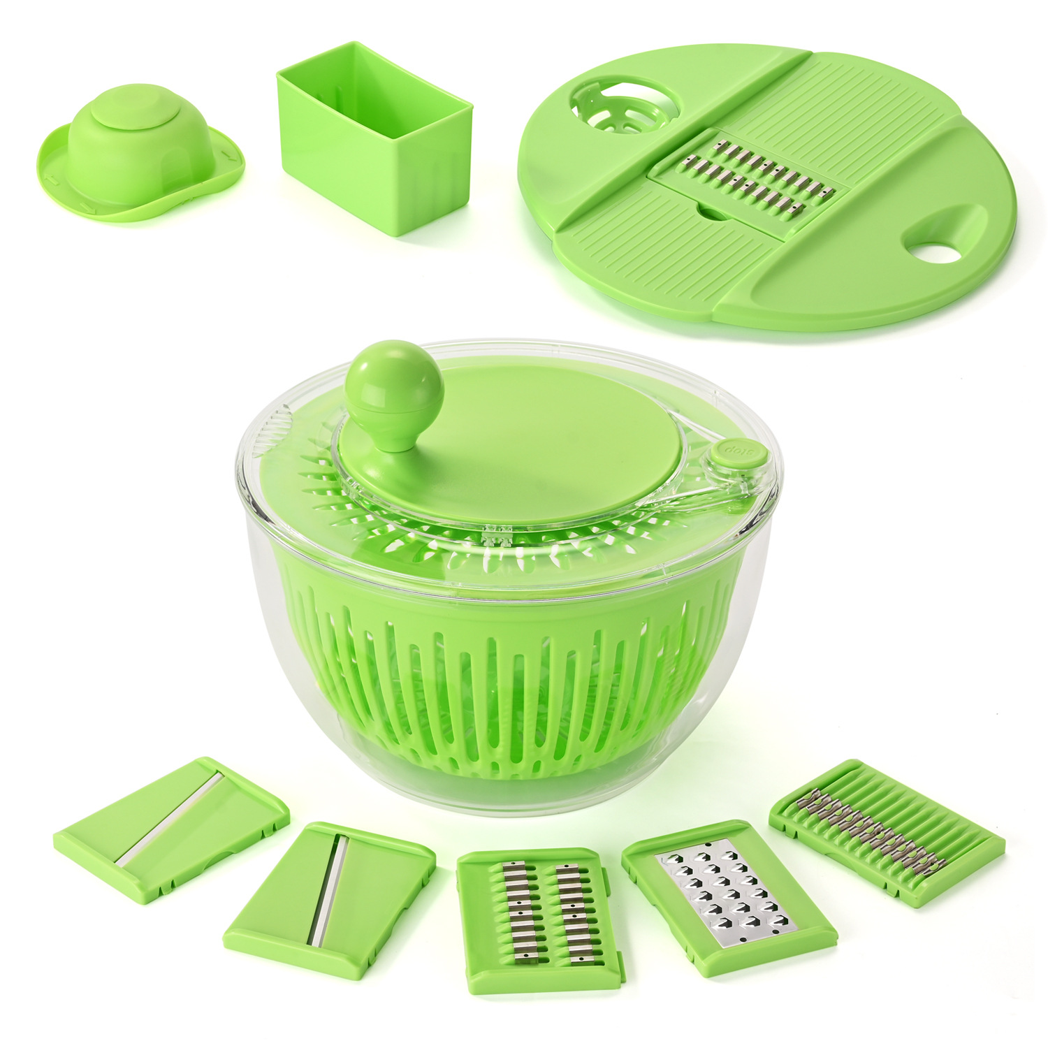 【3-in-1 Salatschleuder Mit Klingen】 – 5 Austauschbare Klingen / 19,8 X 24,9 Cm – Salatschleuder/gemüseschneider/gemüse – 19,8 X 24,9 Cm