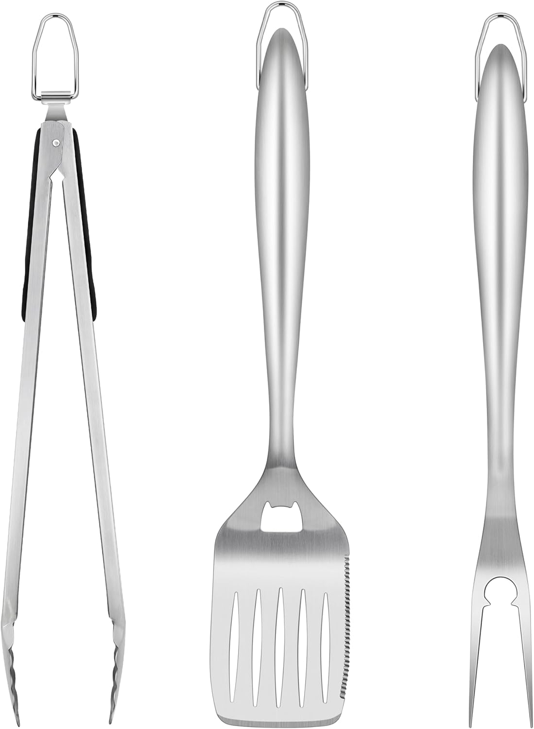 3-teiliges Grillbesteck-set Aus Edelstahl – Pfannenwender Und Fleischgabel – Ein Geschenk Für Männer – Für Gasgrills, Barbecues Und Camping – Mit Verlängerten Griffen