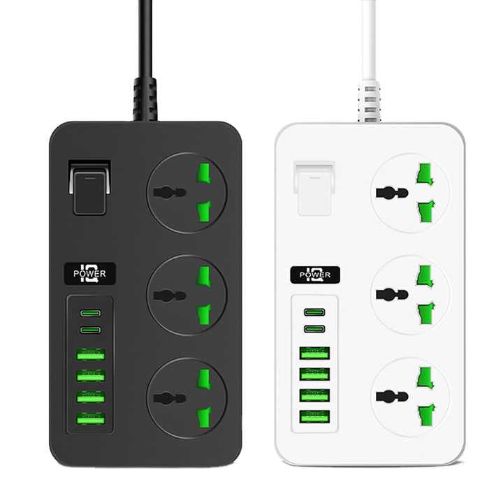 Universelle Verlängerungskabel Mit 6 Usb-anschlüssen 2-meter-kabel, Steckdosenleiste Mit Überspannungsschutz, Wandadapter, Steckdosenleiste Mit Schalter