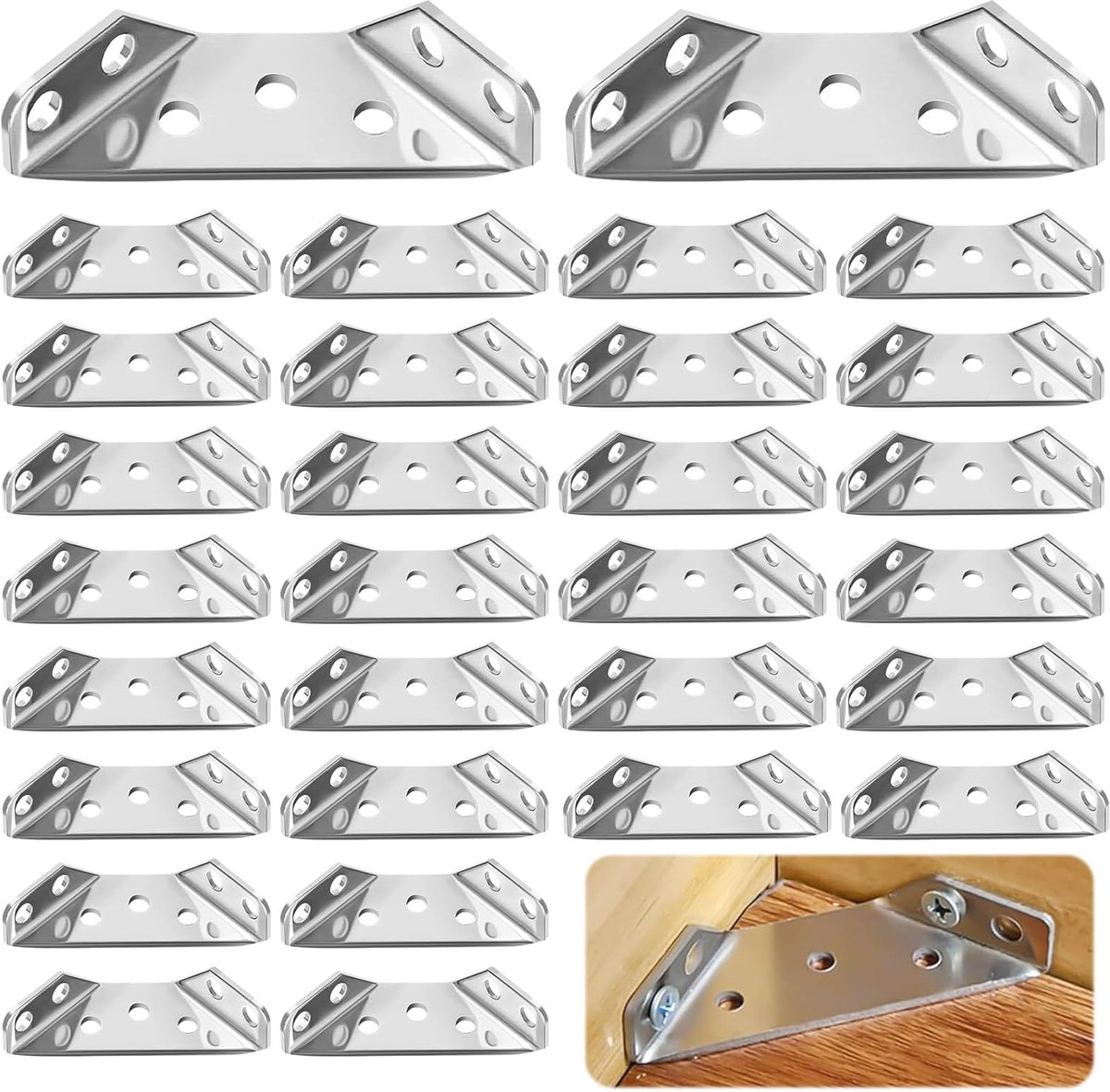 30 Dreieckige Stützen – Edelstahl – Eckclips – Universelle Eckverbinder – Möbelverbinder – Verstärkungselemente