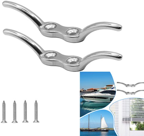 2-teiliger Edelstahl-dockhaken In Ochsenhornform Zur Befestigung Von Stegen, Kajakleinen Und Deckausrüstung – 15 X 2,1 X 1 Cm – Silber