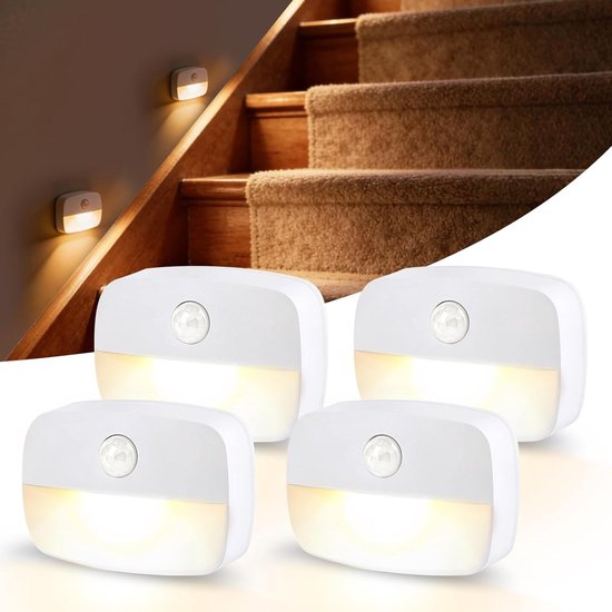 Led-nachtlichter Mit Bewegungssensoren, Batteriebetrieben, Für Den Innen- Und Außenbereich, Flure, Treppenhäuser, Badezimmer, Schlafzimmer (warmweiß, 4er-pack).
