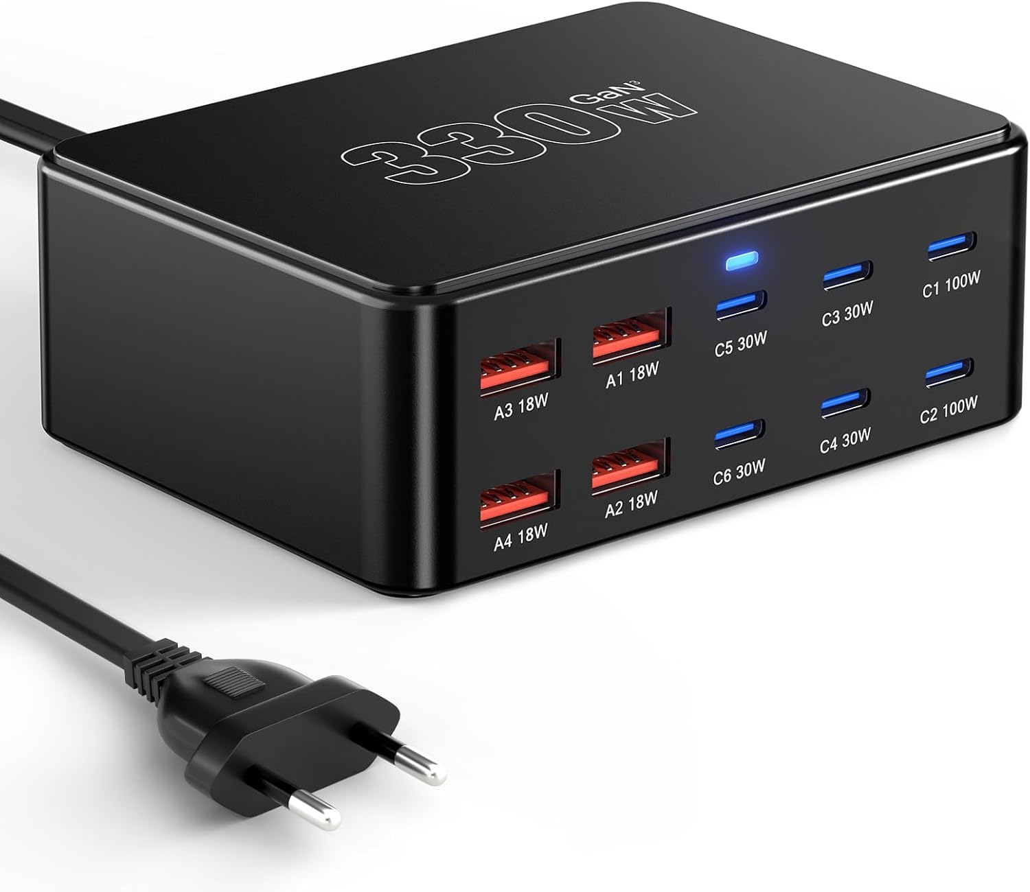 Dieser Usb 3.2-hub Mit Eigener Stromversorgung Verfügt Über 10 Usb 3.2/usb-c-anschlüsse, Jeder Mit Einem Unabhängigen Ein-/ausschalter.