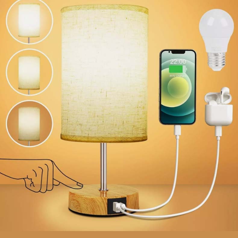 1 Dimmbare Usb-tischleuchte – 3 Lichtfarben – Stilvoller Lampenschirm Aus Leinenstoff – Inklusive Led-leuchtmittel – Ideal Für Schlafzimmer Und Büro