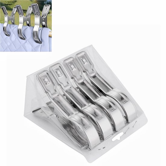 4-teiliges Set Metall-poolabdeckungsclips – Große, Windfeste Strandtuch- Und Deckenclips – 14 X 2,3 X 9 Cm – Silber