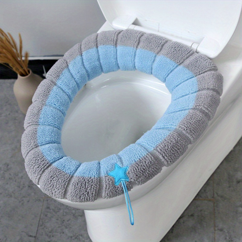 4-teiliges Set Weicher Wc-sitzbezüge Mit Dekorativen Aufklebern Auf Dem Wc-sitz (blau), Waschbar, Rutschfest Mit Ringdesign