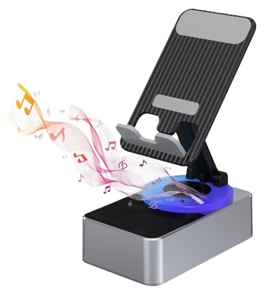 Bluetooth-handyhalterung Mit Kabellosem Lautsprecher, Hd-surround-sound, Led-licht Und Rutschfester Unterseite, Geeignet Für Den Einsatz Zu Hause Und Im Freien, Grau.