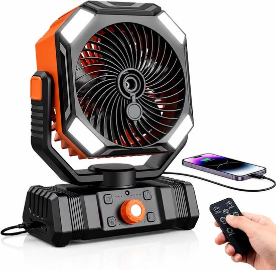 Tragbarer Campingventilator Mit 300-ml-wassertank, Akku, Led-beleuchtung, Haken, Timer/fernbedienung. Geeignet Für Den Innenbereich.