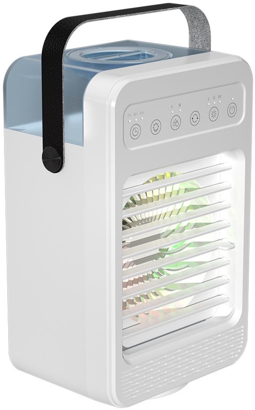 Tragbarer Tischventilator/kühler, 4-in-1, 70°-oszillation, 4 Geschwindigkeitsstufen, 2 Strahlarten, Weiß