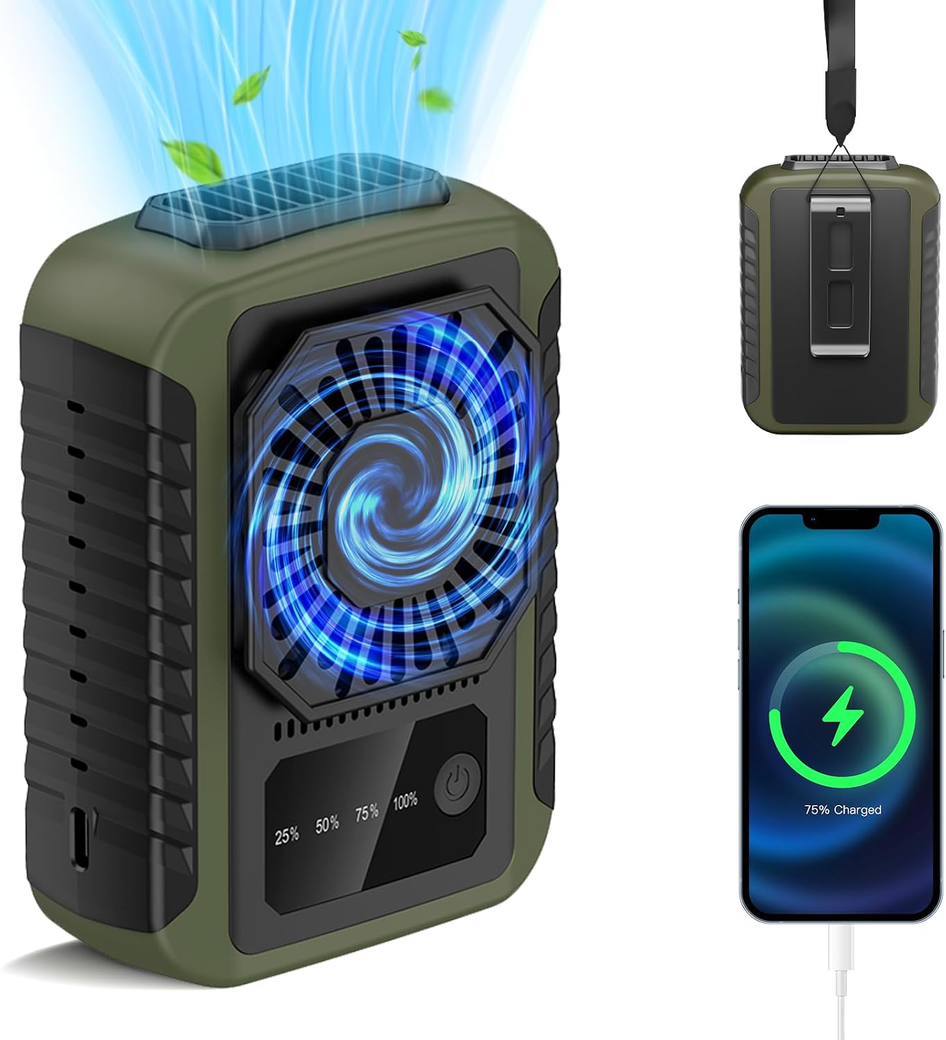 Tragbarer Hüftventilator – 6000 Mah Akku – 20 Stunden Laufzeit – 3 Geschwindigkeitsstufen – Klemmbar Und Tragbar – Für Outdoor-aktivitäten, Sport Und Baustellen (grünanlagen)