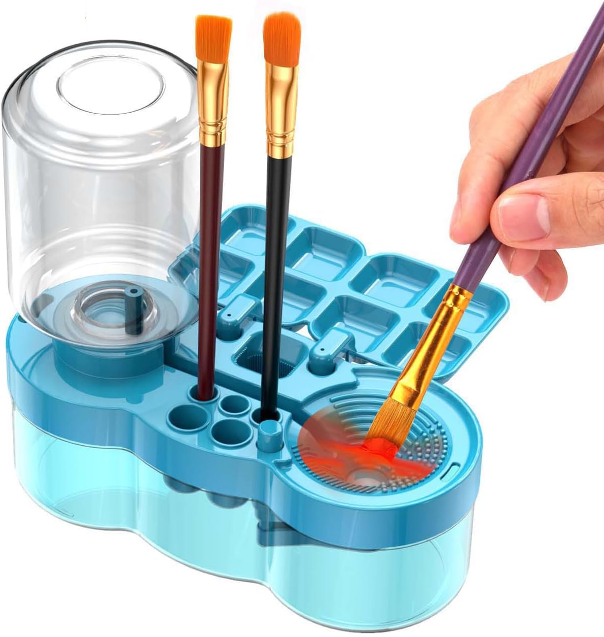 4-in-1-bürstenreiniger Mit Wasserkreislauf Verbesserter, Auslaufsicherer Spülbecher Mit Palette Und Halterung (version 2025) Wasserwechsel Per Knopfdruck