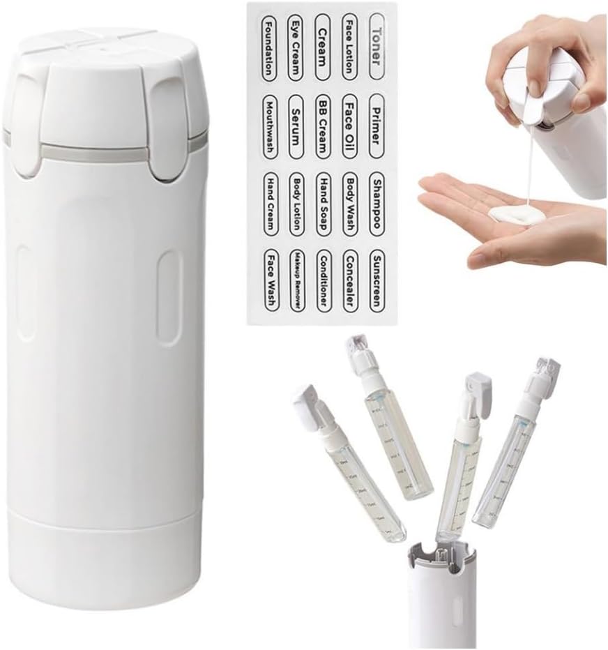 4-in-1 Reise-shampoo- Und Conditioner-spender, Auslaufsicher Und Nachfüllbar Aus Silikon, Verschließbar, Transparent Und Tragbar, Ideal Für Flugreisen, Weiß