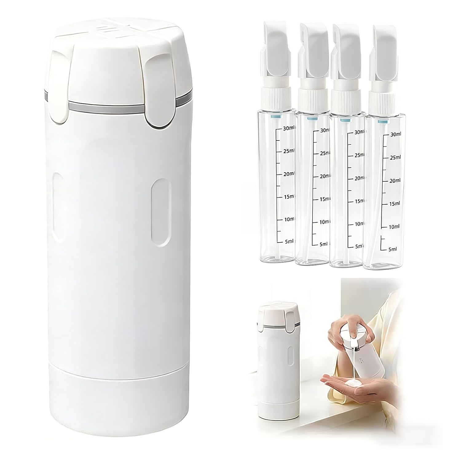 4-in-1 Nachfüllbare Reise-toilettenartikel-spenderflasche, Auslaufsicherer Organizer Für Shampoo Und Lotion (weiß)