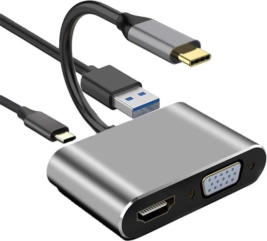 4-in-1 Usb-c Hub (4k@30hz Hdmi, Vga, Usb 3.0 & Pd-ladeadapter).