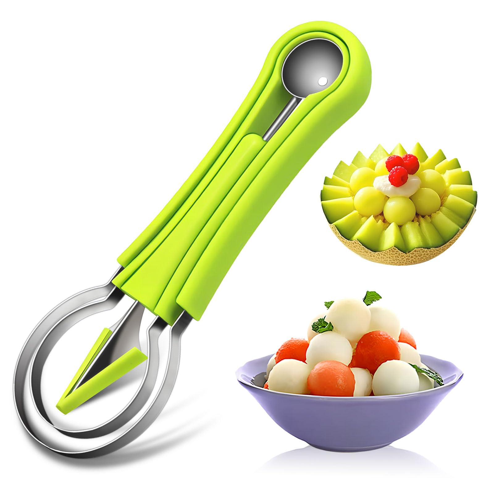 Melonenausstecher-set, 4-in-1-fruchtschneider, Wassermelonenausstecher, Fruchtausstecher Und Kugelausstecher, Obstschneidewerkzeug (grün)