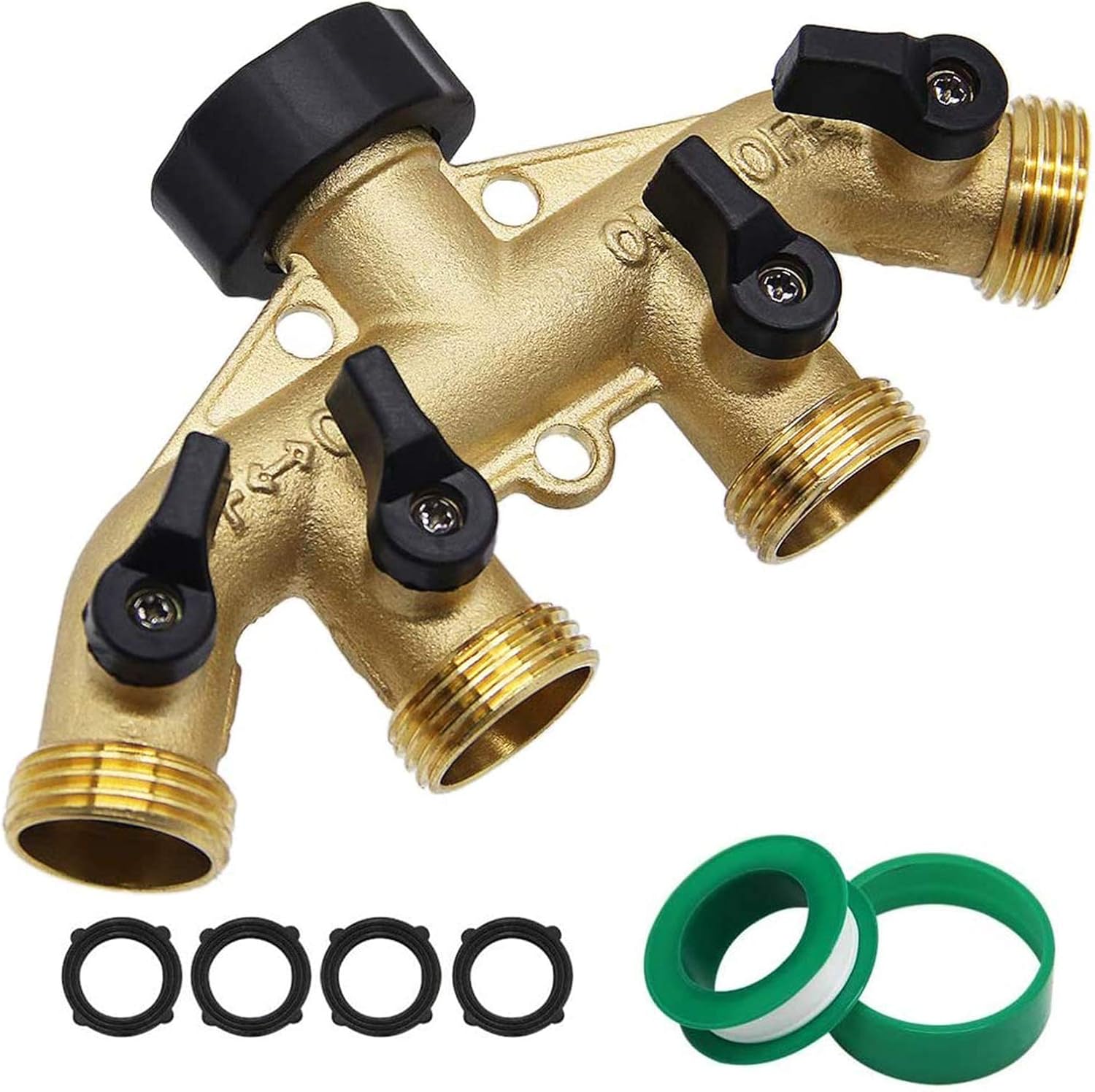 4-wege-gartenschlauchverteiler Aus Robustem Messing, 3/4"-schlauchanschluss, Schlauchverbinder Mit 4 Ventilen
