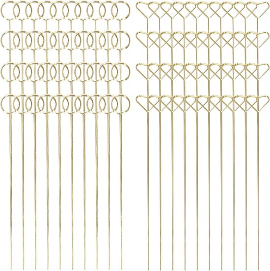 40 Stück Tischkartenhalter Aus Metalldraht In Blumenform - Goldene Fotoclips Für Blumensträuße Und Gestecke - Hochzeit, Party, Geburtstag (20 Rund - 20)