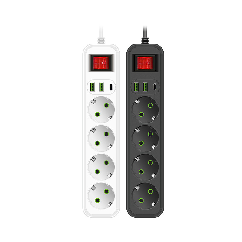 Zweiteilige Steckdosenleiste Mit 4 Steckdosen, Schalter, Flachstecker, 4-fach Steckdosenblock, 2 M Verlängerungskabel, Usb-anschluss, 230 V, Schwarz-weiß
