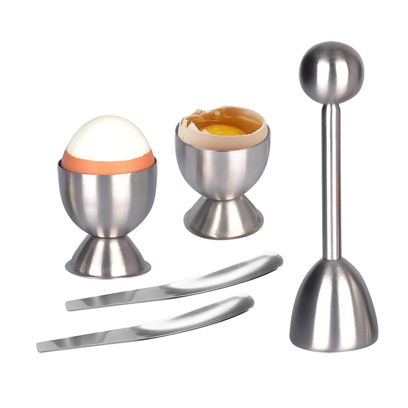 6-teiliges Eieraufsatz-set Aus Edelstahl – Eieröffner Und -trenner Für Weich- Und Hartgekochte Eier – 2 Becher + 2 Löffel + 1 Aufsatz
