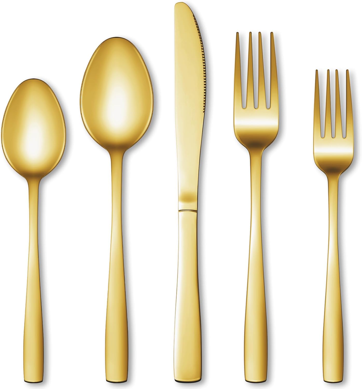 5-teiliges Besteckset Aus Gold- Und Silberfarbenem Edelstahl, Lebensmittelechtes Messer-, Gabel- Und Löffelbesteck Für 1 Person