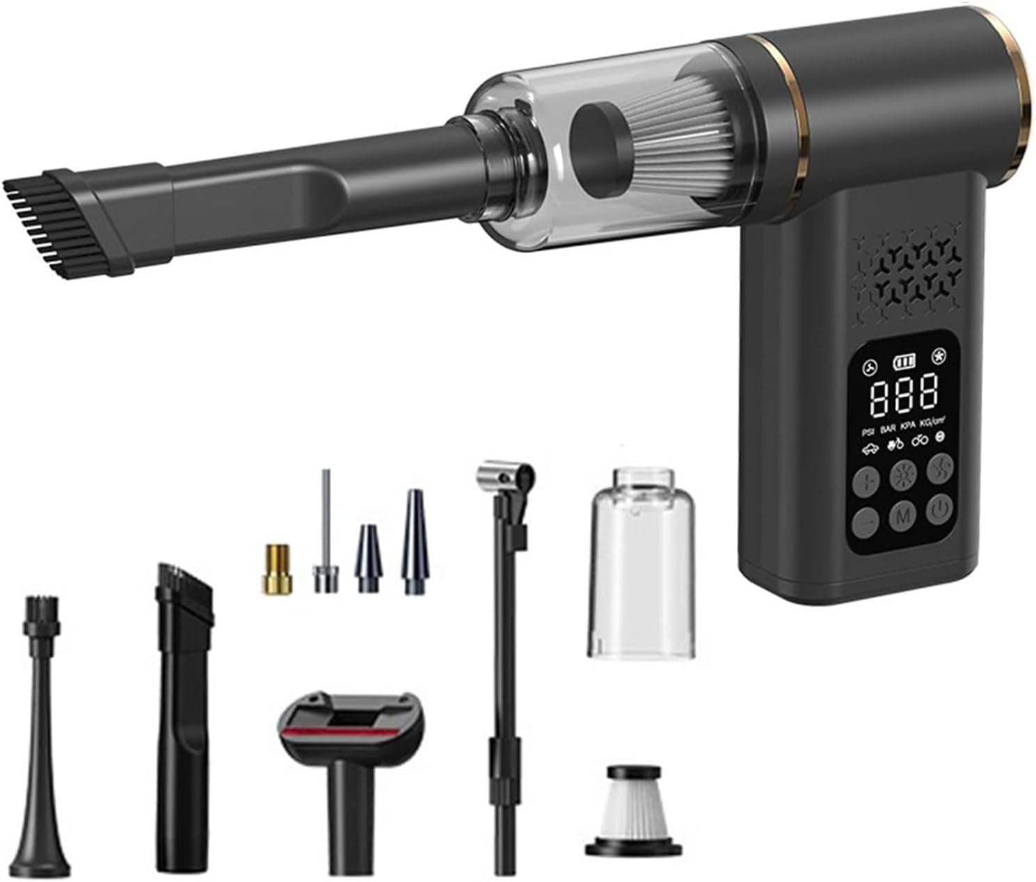 5-in-1 Akku-autostaubsauger & Digitaler Reifenfüller/luftkompressor (schwarz)