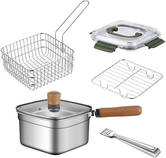 Edelstahl-fritteuse, Kompakter Quadratischer Topf Mit Frittierkorb, Zum Frittieren, Dämpfen, Kochen Und Backen, Für Zuhause Und Gastronomie