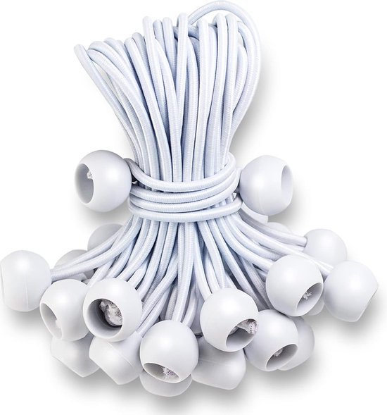 50 Stück Spannbänder, 15 Cm, Elastische Kordeln Mit Kugeln, Weiß, Für Bootsabdeckungen, Banner, Zelte