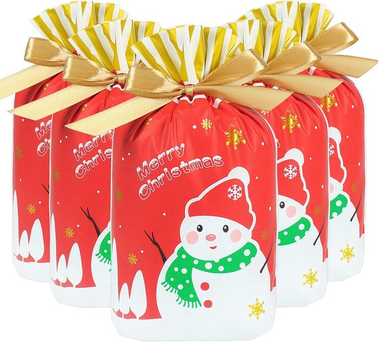Geschenktüten Mit Kordelzug – 50er-pack – 14,7 X 22,5 X 6 Cm – Lebensmittelechter Kunststoff – Geschenkverpackung Für Weihnachten – Süßigkeitentüten