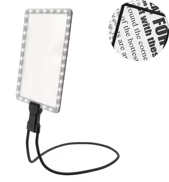 Wiederaufladbare, Flexible Leselupe Mit 50 Leds Und Schwanenhals – Schwarz