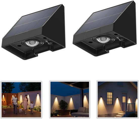 Solar-gartenleuchte, Wandleuchte, Wasserdicht, Warmweißes Led-licht, 6,6 X 5,8 X 5,1 Cm, Für Zaun, Terrasse, Tor, Garage, Pool, Einfache Montage, 2er-pack