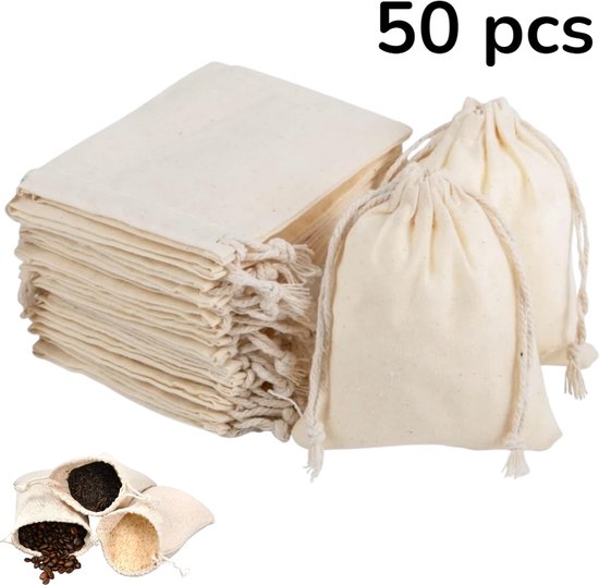 50 Stück Leinenbeutel Mit Kordelzug, Baumwollbeutel Mit Kordelzug, Aufbewahrungsbeutel Aus Leinen, Kordelzugbeutel Aus Naturstoff, Weiß, Geschenkbeutel Aus Baumwolle, Wiederverwendbare Baumwolle
