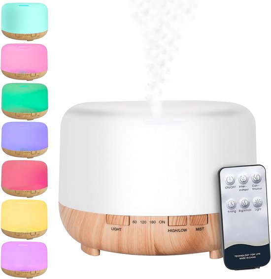 Aromadiffusor – 500-ml-luftbefeuchter Mit 7 Led-lichtmodi Und Fernbedienung – Wohltuender Duftdiffusor – Aromadiffusor – Zerstäuber Für Ätherische Öle