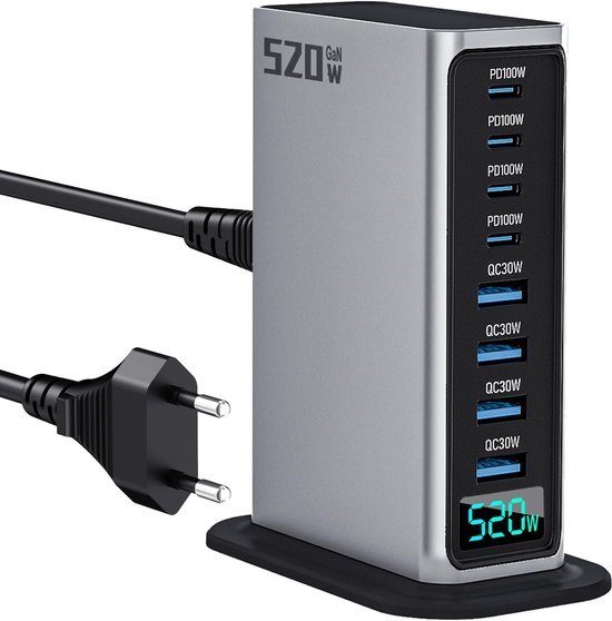 520-w-gan-ladestation Mit 8 Usb-c-anschlüssen, Geeignet Für Ipad, Iphone 16 Pro Max, Pixel, Dell, Macbook Pro/air, Galaxy S25, Steam Deck Und Android