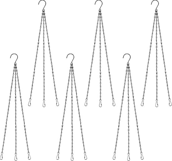 Hängekette – 6er-pack – Hängekorb Aus Metall – Hängeampel – Hängekette – Zubehör – Schwarz – Hängekette Aus Eisen Mit Haken – 57 Cm