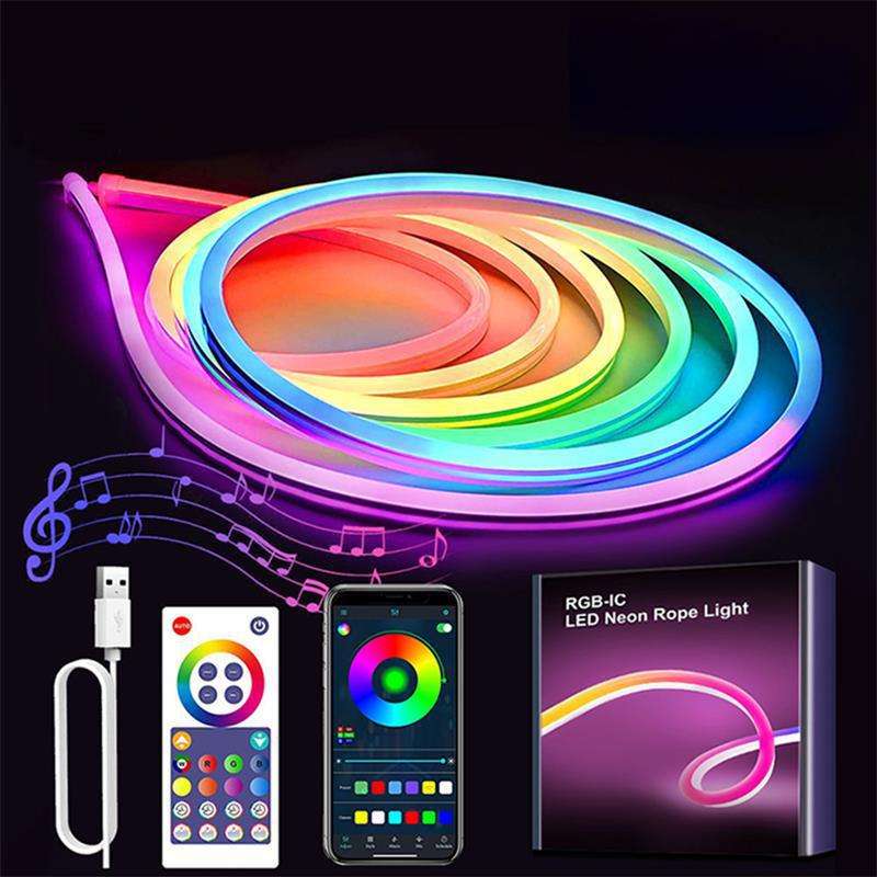 5 Meter Lange Ambiente-lichterkette, Rgb+ic-farbverlauf, Unterstützt App-steuerung Und Musiksynchronisation, Ip65 Wasserdicht, Für Schlafzimmer, Wände