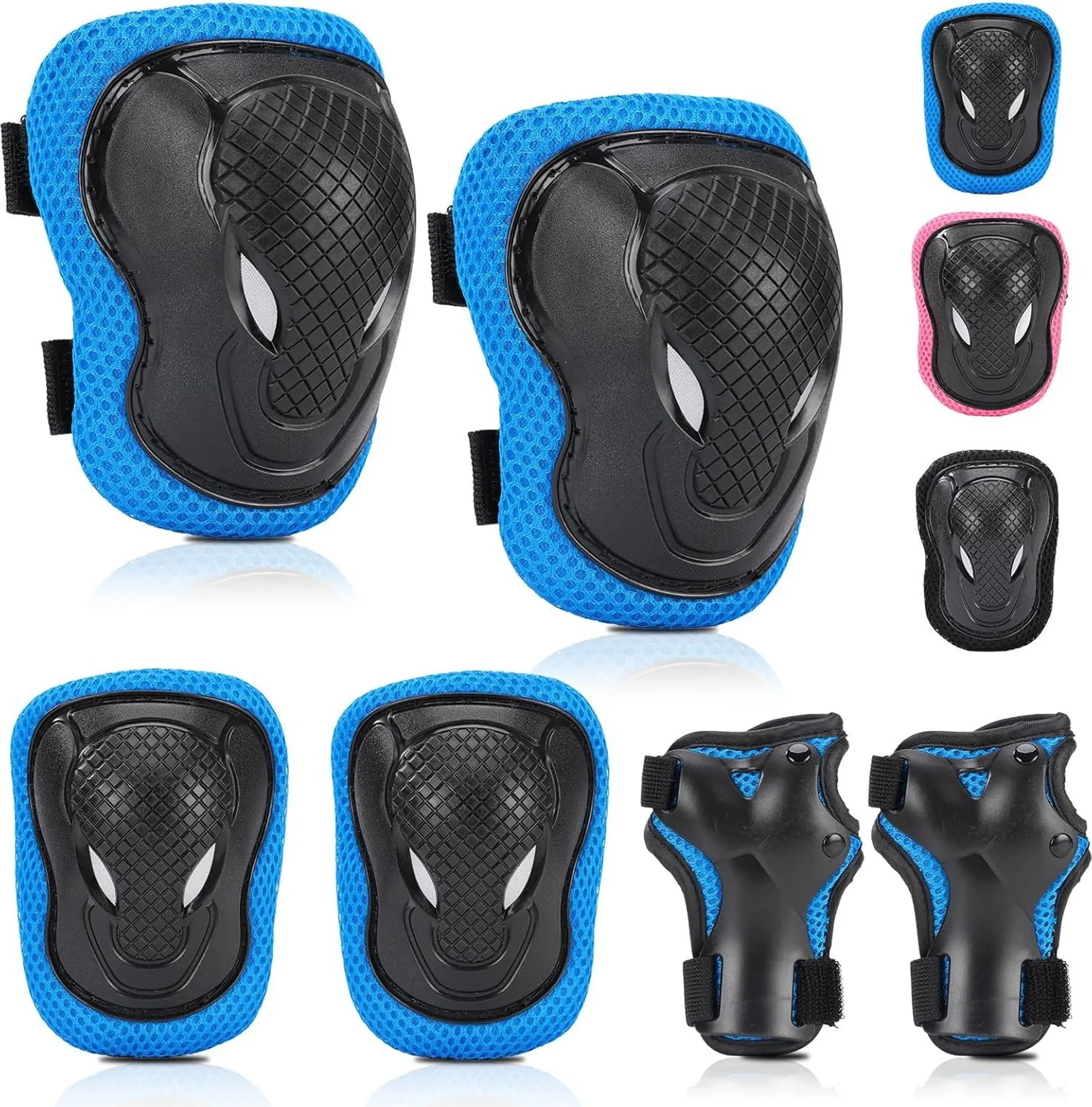 Blaue Und Schwarze Verstellbare Knie-, Ellbogen- Und Handgelenkschoner Für Kinder, Schutzausrüstungsset Für Rollschuhlaufen, Skateboarden Und Inlineskaten