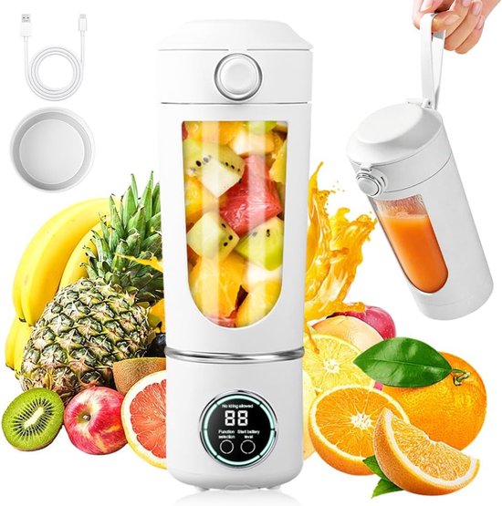 Tragbarer Standmixer 700 Ml, 12 Klingen, Milchshake-maker, Lcd-display, Usb-c, Weiß