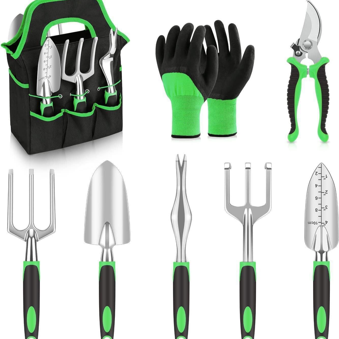 Gartengeräte-set – 8 Robuste Gartengeräte Inklusive Trimmer, Handschuhe, Rechen, Schaufeln Und Ergonomischen Handwerkzeugen Zum Pflanzen Und Schneiden