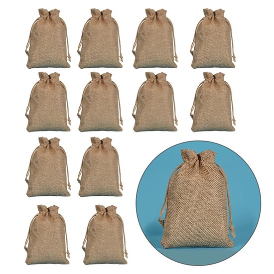 12-teiliges Leinen-geschenk-/kordelzugbeutel-set, Wiederverwendbare Aufbewahrungsbeutel Für Schmuck, Süßigkeiten, Geburtstage, Hochzeiten, Weihnachten Und Diy-projekte – Braun