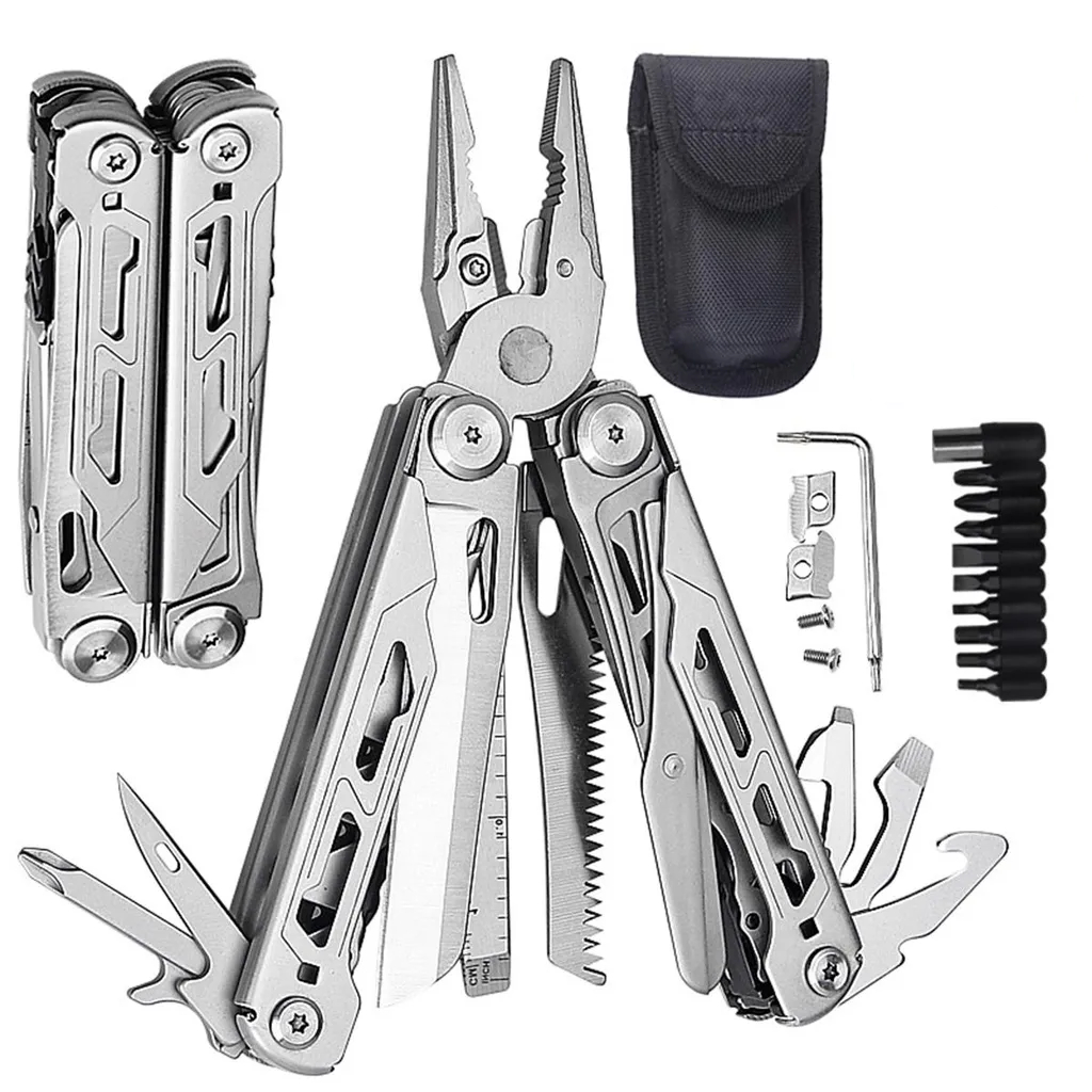 Tragbare Outdoor-klappzange Mit 9 Funktionen, Edelstahl-multitool, Ideal Für Camping, Wandern, Reparaturen, Mit Sicherheitsschloss Und Aufbewahrungsbox
