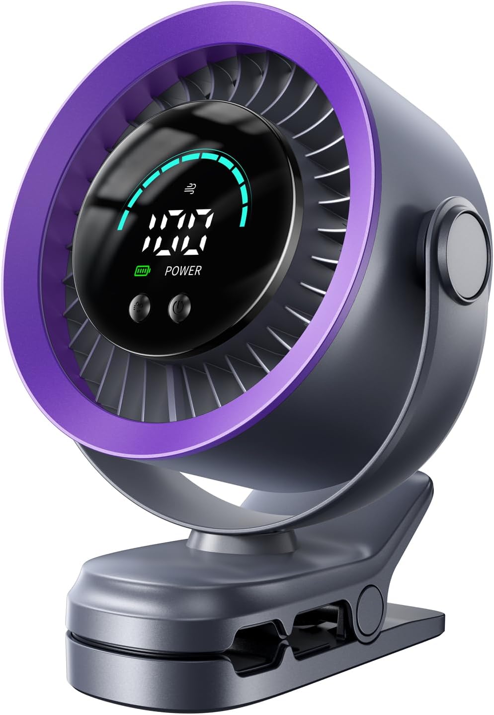 Led-anzeige, Tragbarer Clip-ventilator, Kleiner Akku-ventilator (grau), 360° Drehbar Und Starker Luftstrom, Wiederaufladbarer Usb-ventilator Mit 100 Geschwindigkeitsstufen