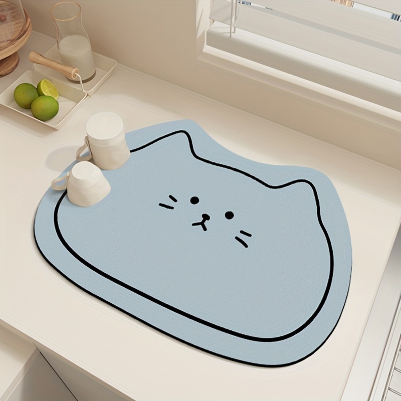 Saugfähige Geschirrtrockenmatte Und Untersetzer Mit Katzenmotiv Für Die Küchenarbeitsplatte (40x50cm).