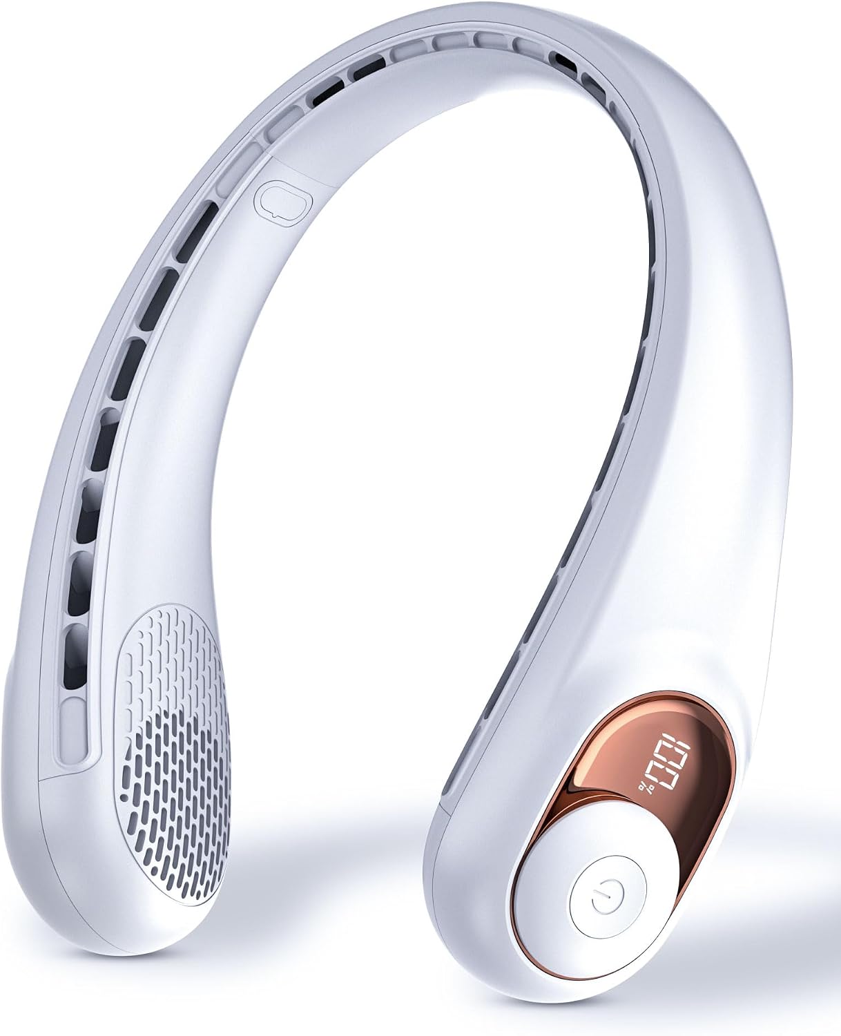 Tragbarer Ventilator Mit Led-anzeige, Ideal Für Reisen, Nackenventilator, 4000 Mah Akku, Perfekt Für Zuhause, Usb-c Wiederaufladbar Und Sport (weiß)
