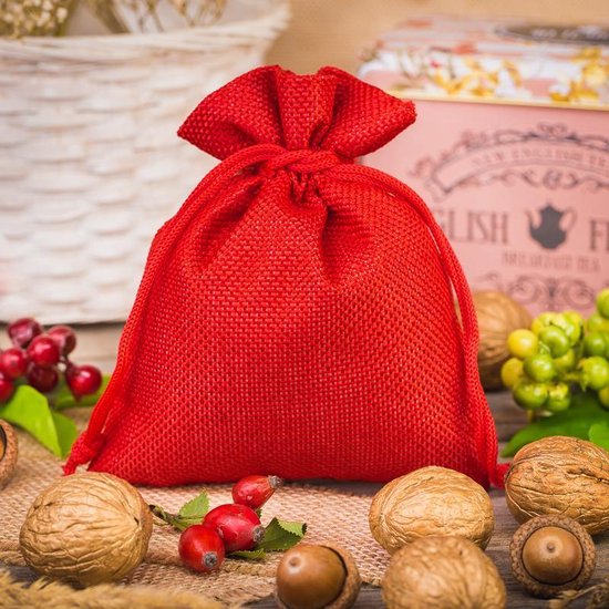 10er-packung Naturfarbene Rote Jute-geschenk- Und Aufbewahrungsbeutel (10 X 13 Cm) Mit Kordelzug
