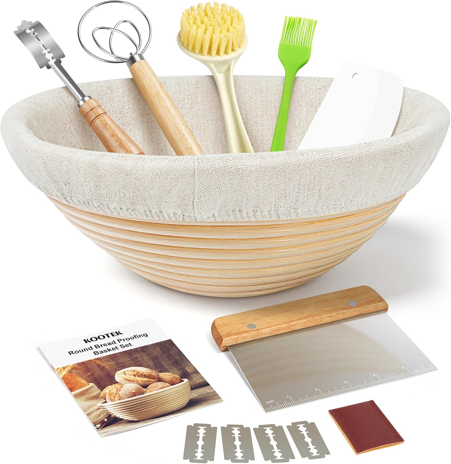 Brotgärkorb-set – 23 Cm Rundes Starterset – Backzubehör & -werkzeuge – Teigkneter – Teigschaber – Zubehör Für Handgemachtes Brot