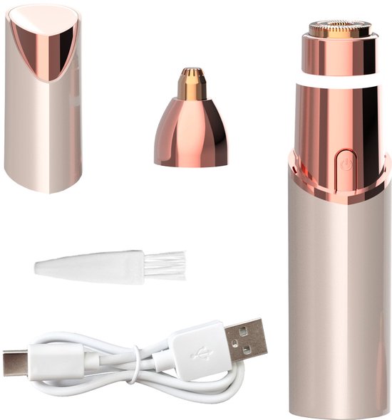 2-in-1 Wiederaufladbarer Gesichtshaarepilierer & Augenbrauenrasierer Für Frauen, Farbe: Peach Fuzz (weiß)