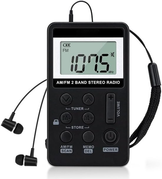 Kleines, Tragbares Digitales Am/fm-miniradio, Kompaktes, Batteriebetriebenes Taschenradio Mit 500-mah-akku Und Kopfhörern, Schwarz
