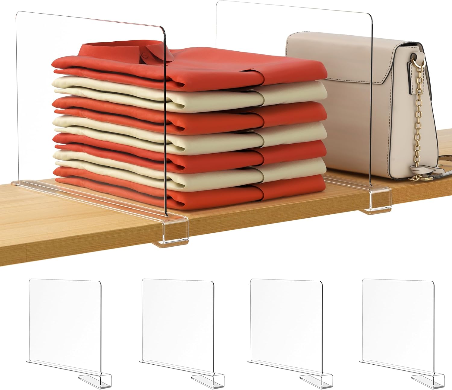 4-teiliges Set Transparenter, Vertikaler Schrankregaleinteiler – Aufbewahrungsregal Für Pullover, Hemden Und Handtaschen