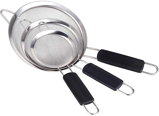 3-teiliges Küchensieb-set Aus Edelstahl Mit Feinem Siebgewebe (8/12/20 Cm), Rutschfester, Hitzebeständiger Silikongriff, Ideal Zum Sieben Von Mehl, Quinoa Und Nudeln.