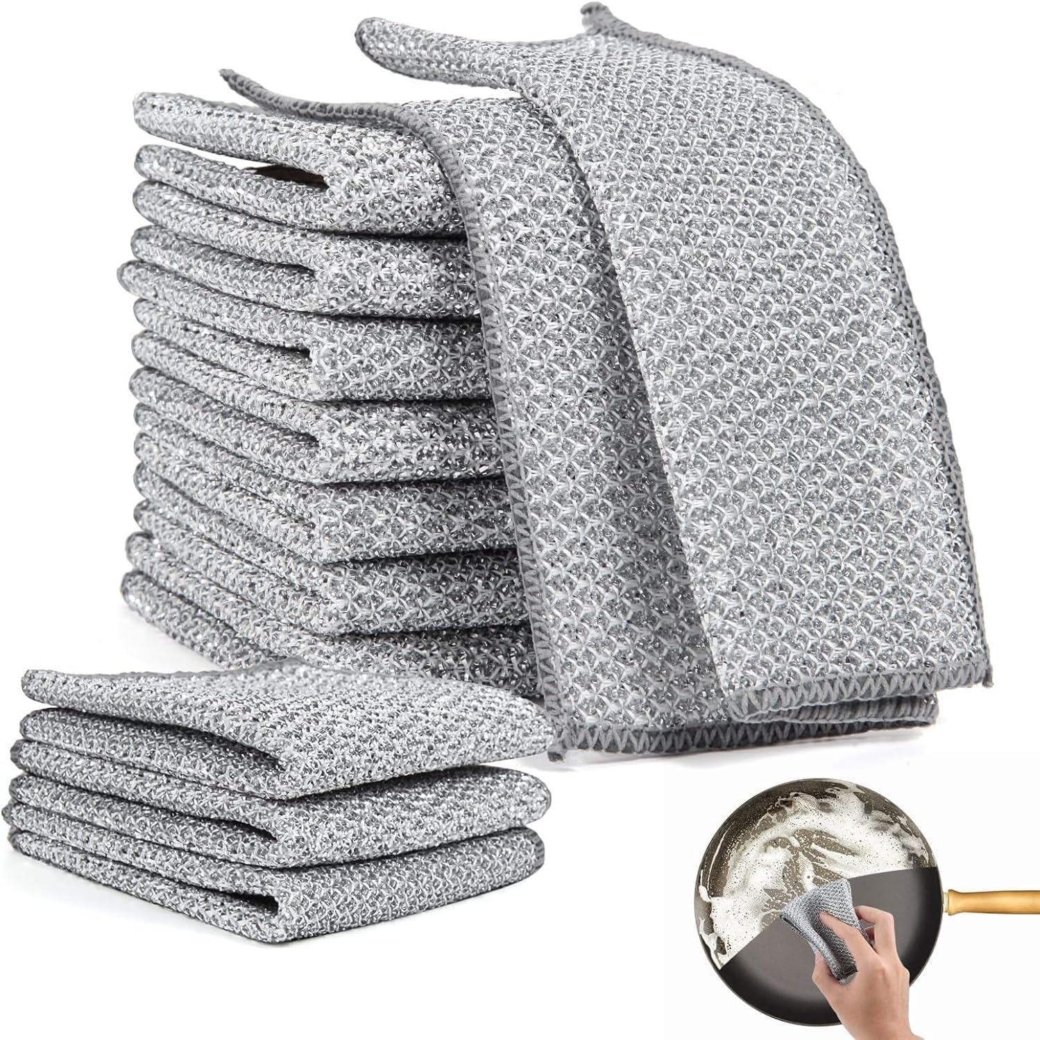 10er-packung Mehrzweck-spültücher Aus Stahldraht Für Nass- Und Trockenreinigung, Kratzfeste Scheuertücher.